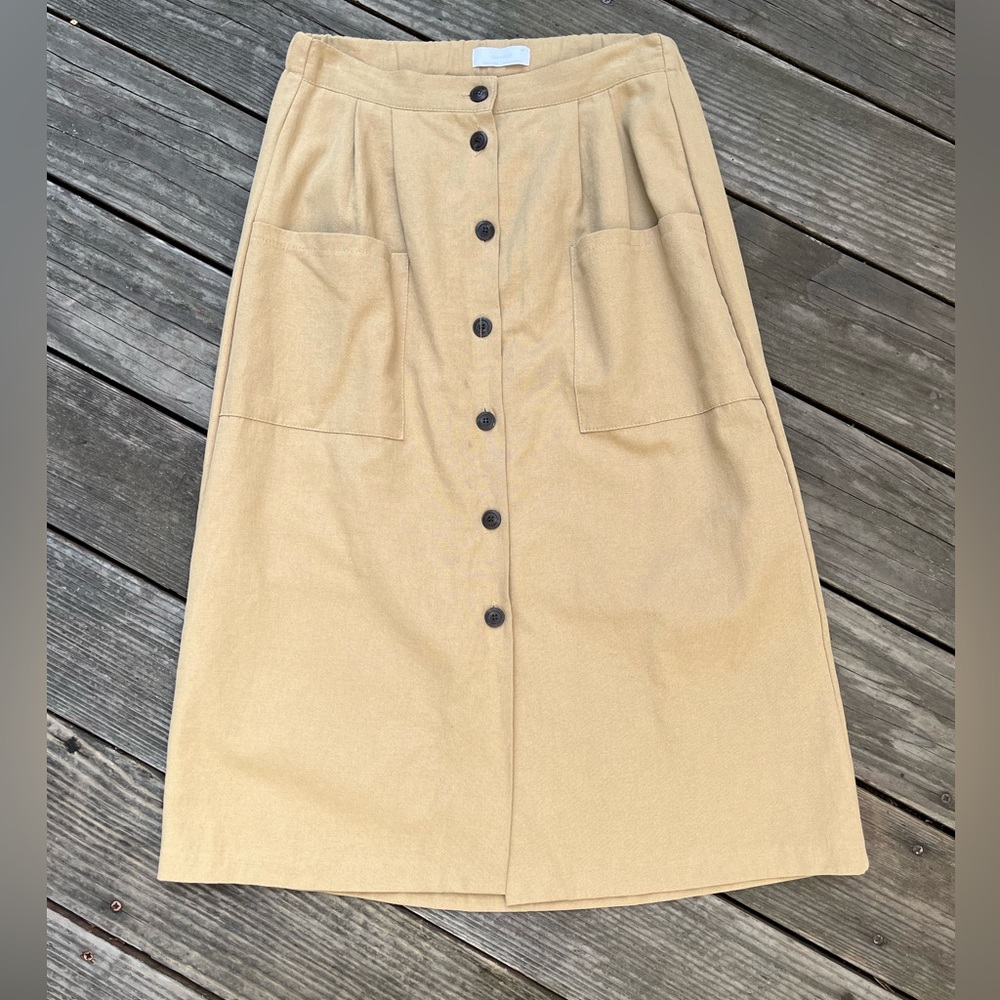 Oak + Fort Button Front Midi Skirt M